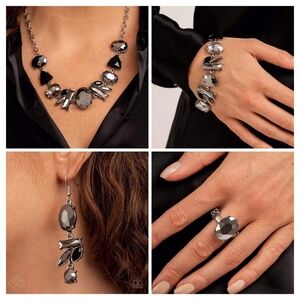 Paparazzi Jewelry Set Necklace Earrings Bracelet Ring Silver Black New